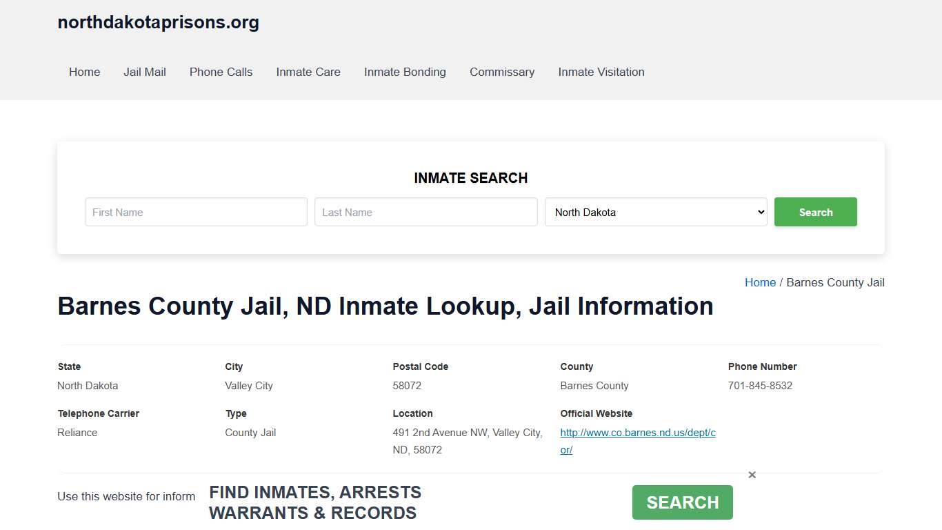 Barnes County Jail, ND - Offender Locator, Contacts, Inmate Info